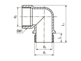 Technical drawing with dimensions of JACOB® - Elbows 90°