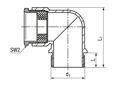 Technical drawing with dimensions of JACOB® - Elbow cable glands 90° with metric thread and pressure screw