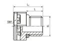 Technical drawing with dimensions of JACOB® - Pressure balance elements with metric thread standard