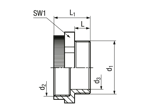 Technical drawing with dimensions of JACOB® - Adapters hexagonal for Pg thread on metric thread