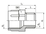 Technical drawing with dimensions of JACOB® - Adapters hexagonal for metric thread on Pg thread