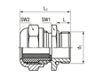 Technical drawing with dimensions of JACOB® WADI - Cable glands with Pg thread and 2-part reducing sealing ring for wide clamping range standard