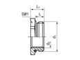 Technical drawing with dimensions of JACOB® - Reductions hexagonal for Pg thread on Pg thread, with o-ring
