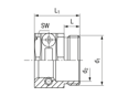Technical drawing with dimensions of JACOB® KOMPAKT - Pressure screws with Pg thread and strain relief clamp