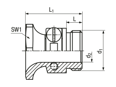 Technical drawing with dimensions of JACOB® FAVORIT - Pressure screws with Pg thread and strain relief clamp with bending protection