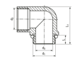 Technical drawing with dimensions of JACOB® - Elbows 90° with Pg internal and external thread standard