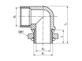 Technical drawing with dimensions of JACOB® - Elbows 90° with locknut with Pg internal and external thread