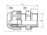 Technical drawing with dimensions of JACOB® PERFECT - Cable glands with Pg thread long