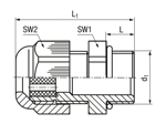 Technical drawing with dimensions of JACOB® PERFECT - Cable glands with Pg thread and sealing insert for installation of several cables