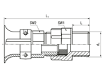 Technical drawing with dimensions of JACOB® FAVORIT - Cable glands with Pg thread and strain relief clamp with bending protection