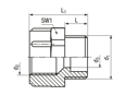 Technical drawing with dimensions of JACOB® - Reductions hexagonal for Pg thread on Pg thread