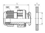 Technical drawing with dimensions of JACOB® PERFECT Fix - Cable glands without thread for quick installation