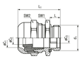 Technical drawing with dimensions of JACOB® WADI one - EMC-cable glands with metric thread