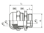 Technical drawing with dimensions of JACOB® WADI one - EMC-cable glands with metric thread