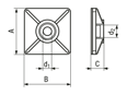带尺寸的技术图：Elematic® - 四向带背胶线缆固定座 可视的，用于线缆扎带