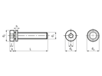 Technical drawing with dimensions of Hex socket head cap screws with low head and captive ripped lock washer