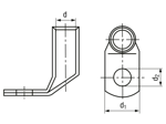 Technical drawing with dimensions of mecatraction DE-SV90E - Tubular cable lugs standard type, angle 90°
