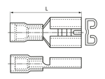 Technical drawing with dimensions of Female push on terminals with PVC-insulation