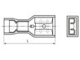 Technical drawing with dimensions of Female push on terminals fully insulated PA