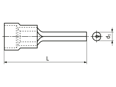 Technical drawing with dimensions of Round pins with PA-insulation