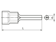 Technical drawing with dimensions of Round pins with PC-insulation