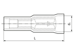 Technical drawing with dimensions of Female bullet terminals, fully insulated with PA-insulation