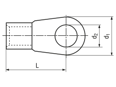 Technical drawing with dimensions of Solderless terminals ring type non insulated