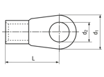 Technical drawing with dimensions of Solderless terminals ring type non insulated