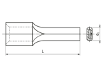 Technical drawing with dimensions of Pins terminals non insulated, flatpin