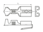Technical drawing with dimensions of Male / female push on terminals piggyback non insulated