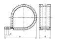 带尺寸的技术图：REIKU® MES1B - 管夹