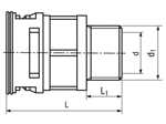 Technical drawing with dimensions of REIKU® VP-GRG - Straight connectors with integrated seal and male thread