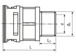 Technical drawing with dimensions of REIKU® VP-GRG - Straight connectors with integrated seal and male thread