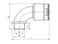 Technical drawing with dimensions of REIKU® VP-BRB - Arched elbows 90° with integrated seal and male thread