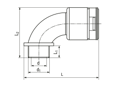 Technical drawing with dimensions of REIKU® VP-BRB - Arched elbows 90° with integrated seal and male thread