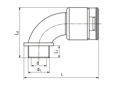 Technical drawing with dimensions of REIKU® VP-BRB - Arched elbows 90° with integrated seal and male thread