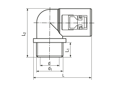 带尺寸的技术图：REIKU® PA-WOG - 90°弯头 带外螺纹
