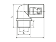 Technical drawing with dimensions of REIKU® PA-WOG - Elbows 90° with male thread
