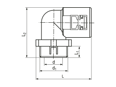 Technical drawing with dimensions of REIKU® PA-SOG - Elbows 90° swivelable with male thread