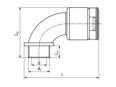 Technical drawing with dimensions of REIKU® VM-BRG - Arched elbows 90° with integrated seal and male metal thread