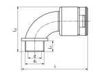 带尺寸的技术图：REIKU® VM-BRG - 90°弧形接头 带有集成密封圈与金属外螺纹