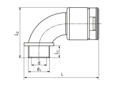 Technical drawing with dimensions of REIKU® VM-BRG - Arched elbows 90° with integrated seal and male metal thread