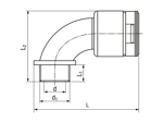 Technical drawing with dimensions of REIKU® VM-BRG - Arched elbows 90° with integrated seal and male metal thread