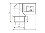 带尺寸的技术图：REIKU® PM-WOG - 90°弯头 带金属外螺纹