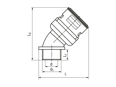 带尺寸的技术图：REIKU® VP-ARB - 45°弯头 带有集成密封圈与外螺纹