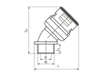 带尺寸的技术图：REIKU® VP-ARB - 45°弯头 带有集成密封圈与外螺纹