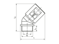 Technical drawing with dimensions of REIKU® PA-AOG - Elbows 45° with male thread