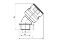Technical drawing with dimensions of REIKU® VM-ARB - Arched elbows 45° with integrated seal and male metal thread