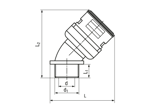Technical drawing with dimensions of REIKU® VM-ARB - Arched elbows 45° with integrated seal and male metal thread