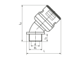带尺寸的技术图：REIKU® VM-ARB - 45°弯头 带有集成密封圈与金属外螺纹